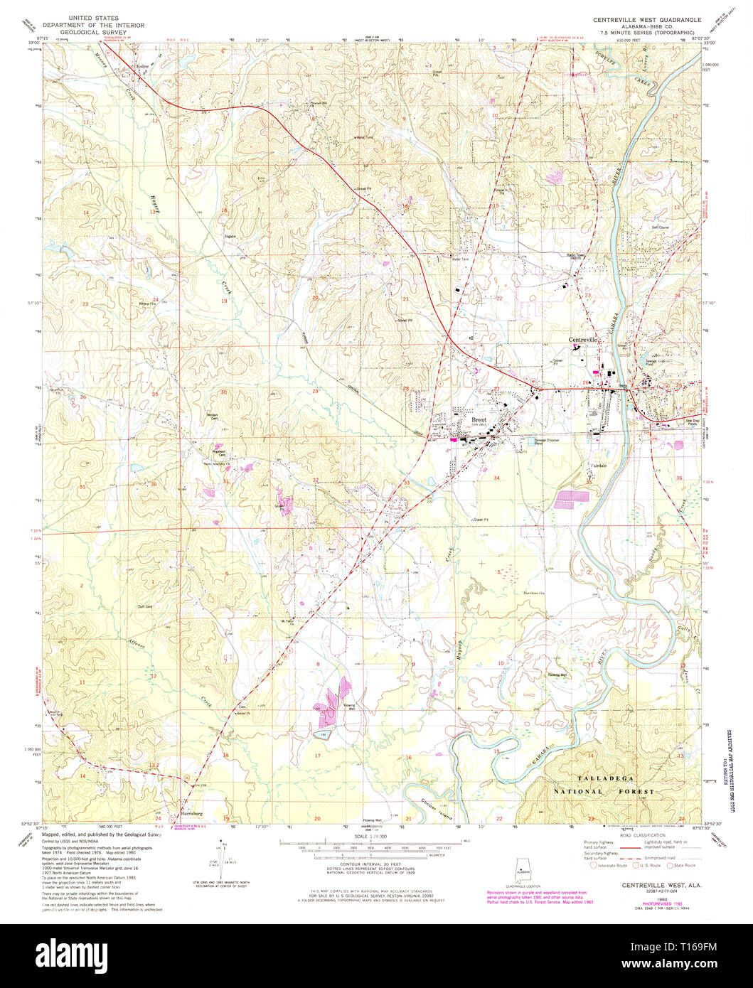 Carte TOPO USGS Alabama AL Centreville West 303450 1980 24000 Banque D'Images