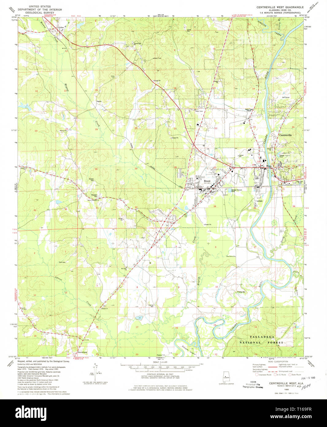 Carte TOPO USGS Alabama AL Centreville West 303452 1980 24000 Banque D'Images