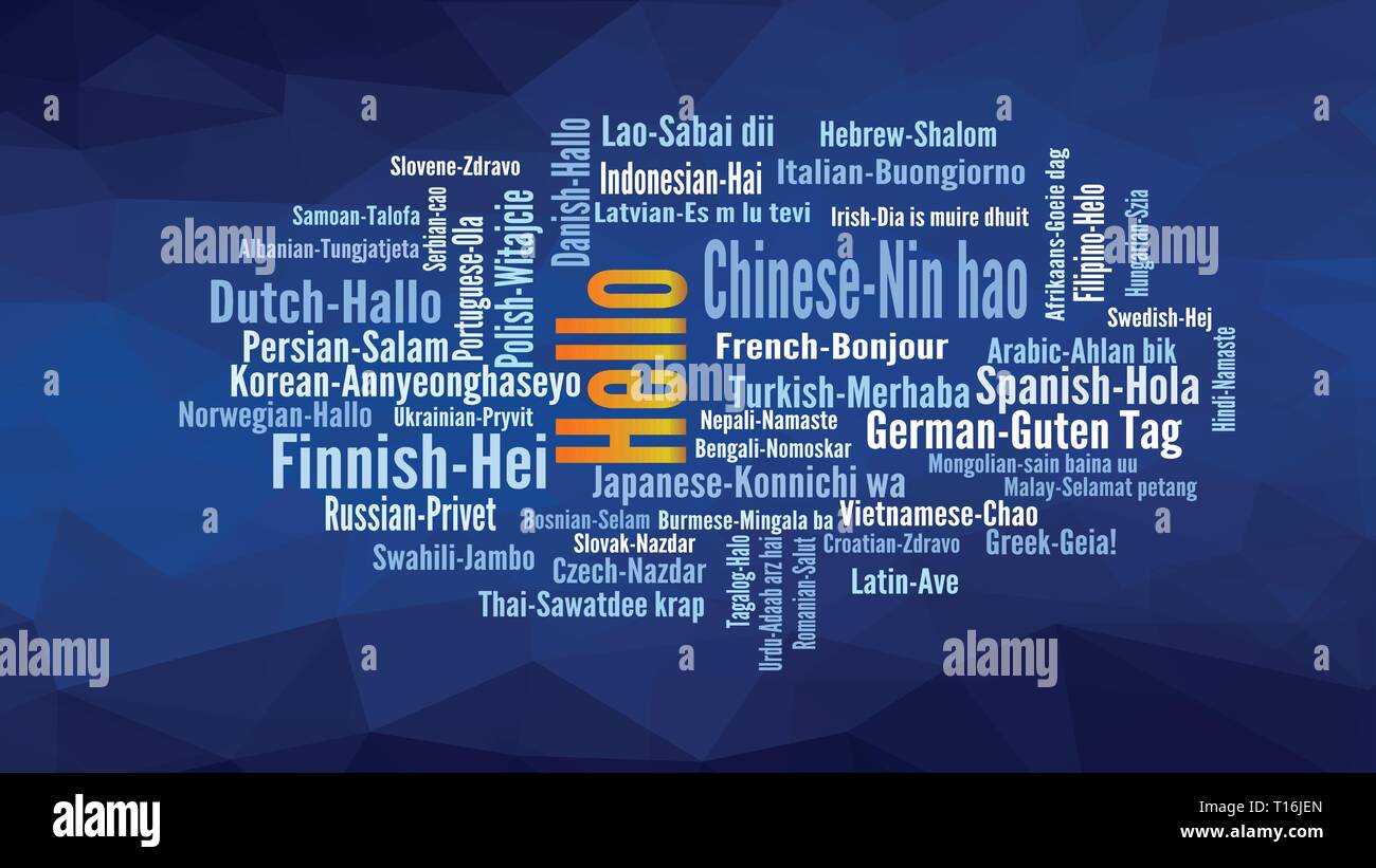 Bonjour, nuage de mots équivalents montre de 'bonjour', comment le dire en plusieurs langues, vector ESP10 Illustration de Vecteur