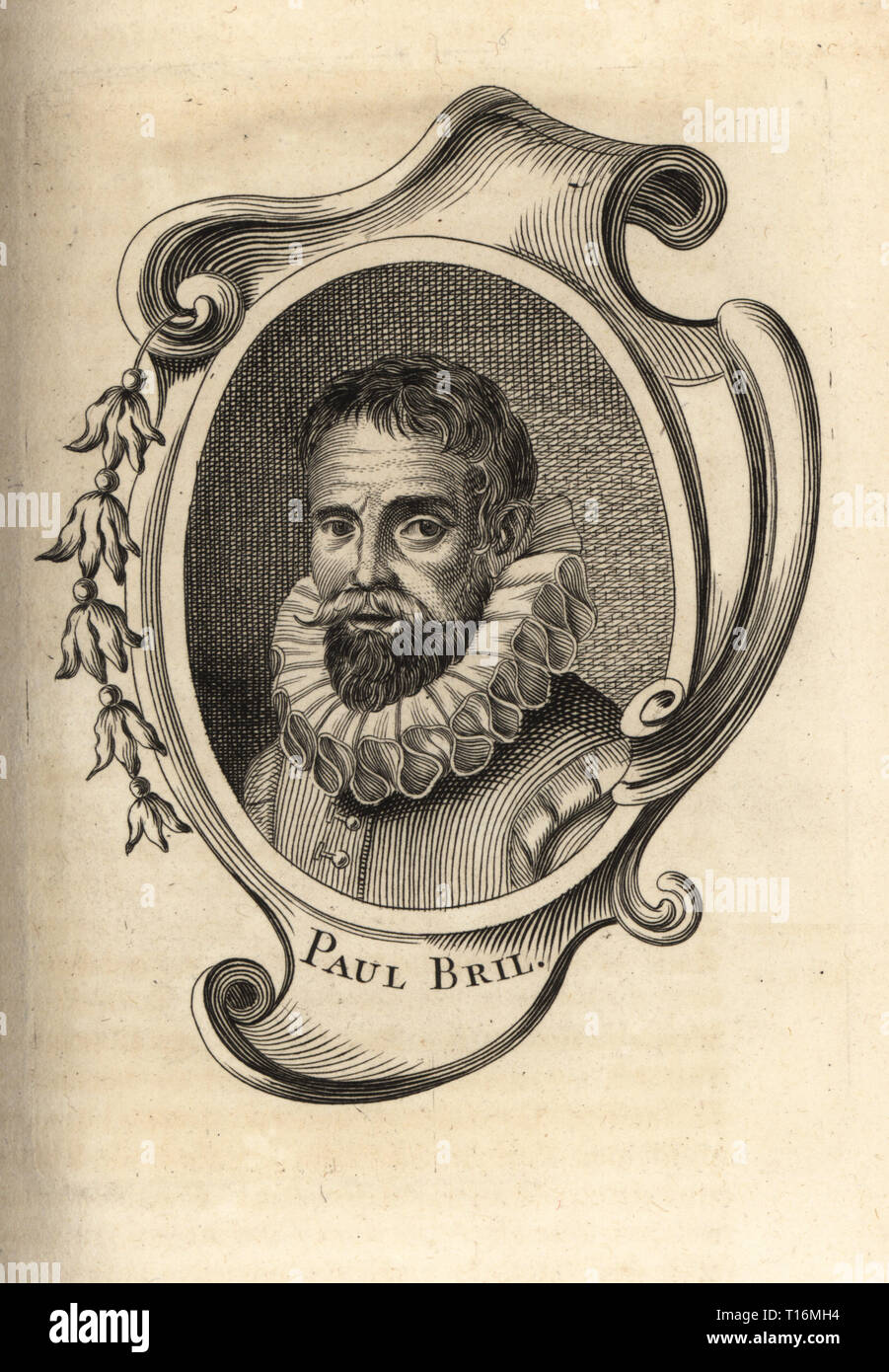 Portrait de Paul Bril, peintre et graveur flamand 1554-1626. La gravure sur cuivre de Antoine-Joseph Dezallier d'Argenvilleâ€™Abrege de la vie des plus fameux peintres, vit des artistes les plus célèbres, de Bure de lâ€™Aine, Paris, 1762. Banque D'Images