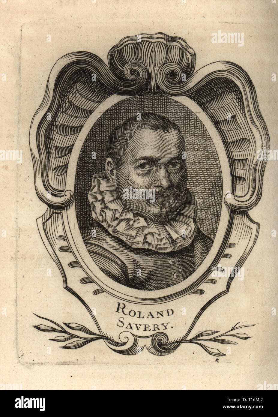 Portrait de Roelant Savery, Dutch Painter. La gravure sur cuivre après un portrait par Adam Willaerts d'Antoine-Joseph Dezallier d'Argenville's Abrege de la vie des plus fameux peintres, vit des artistes les plus célèbres, de Bure de l'Aine, Paris, 1762. Banque D'Images