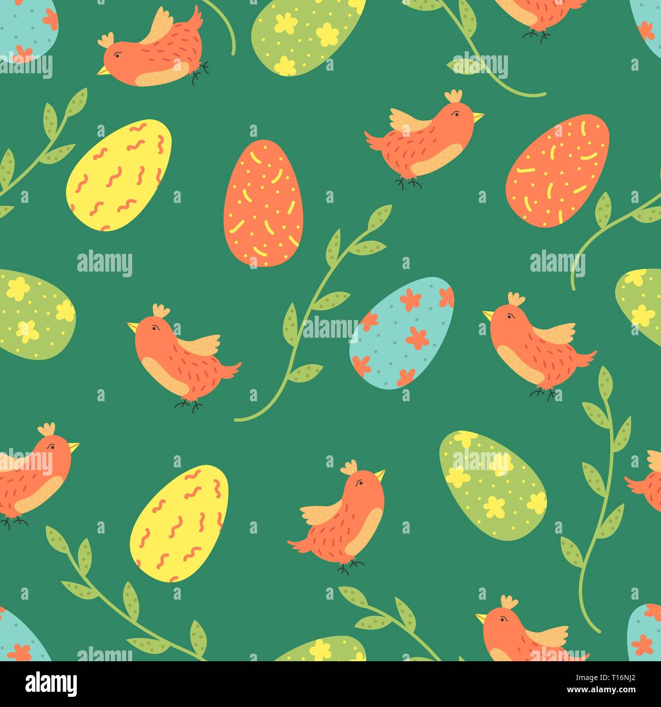 Cartoon vector seamless pattern avec les oeufs de Pâques et les oiseaux. Arrière-plan lumineux design. Illustration de Vecteur