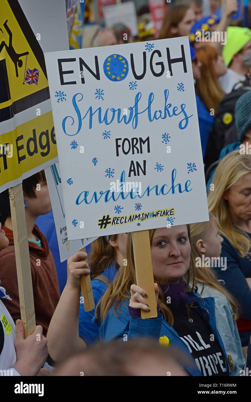 Londres, Royaume-Uni, 23 mars 2019. Un million de personnes estimé contre mars Brexit et à l'appui d'un second référendum sur l'adhésion à l'UE Banque D'Images