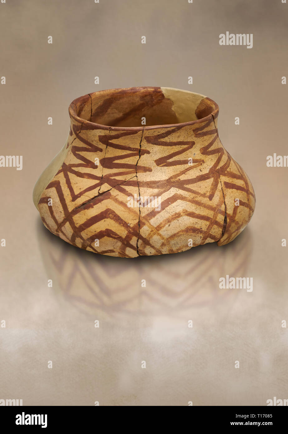 Décorées chalcolithique pot de terre. Vers 5000 avant JC. Catalhoyuk, collection Musée Archéologique de Konya, Turquie Banque D'Images