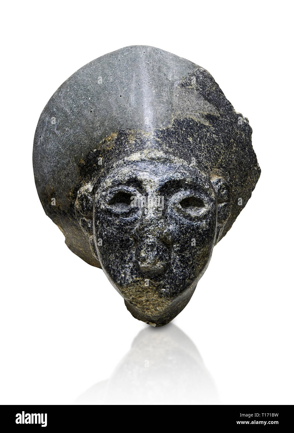 Statue Hittite chef de la déesse du soleil . Basalte, Période 1650 - 1450 Hittie BC. Hattusha Boğazkale. Çorum Musée Archéologique, Corum, la Turquie. Contre Banque D'Images