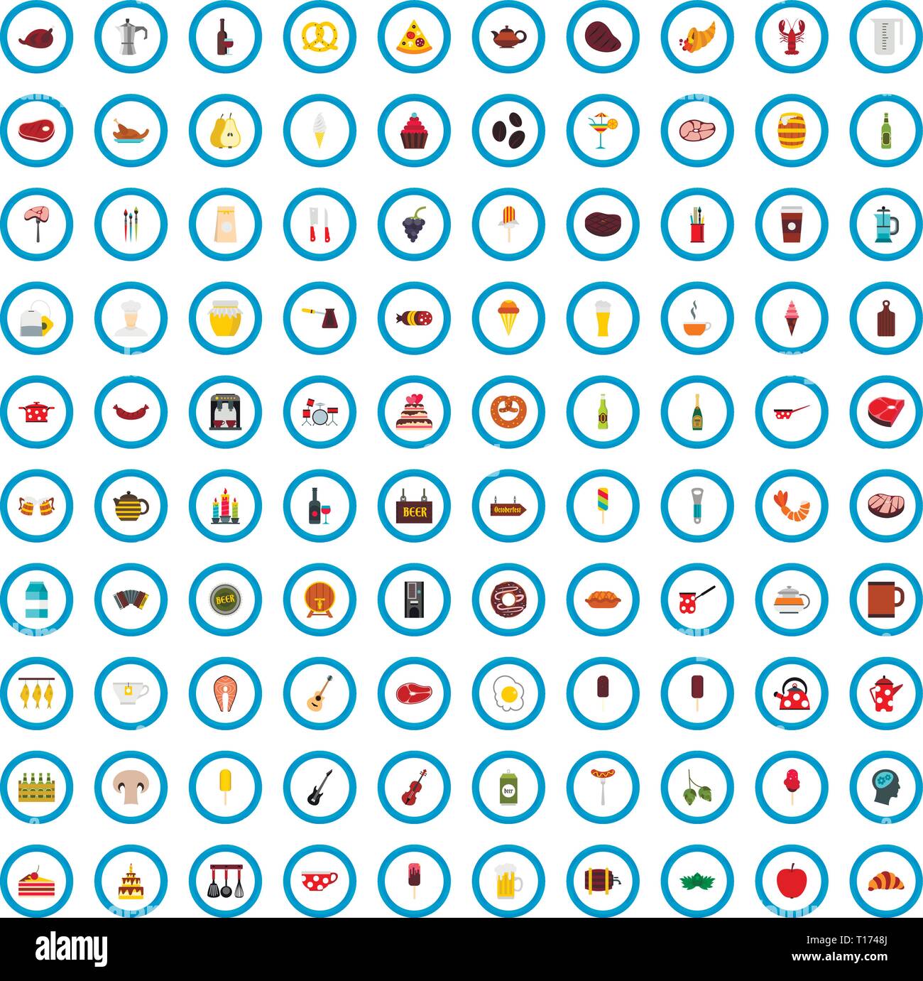 100 art menu icons set, style plat Illustration de Vecteur