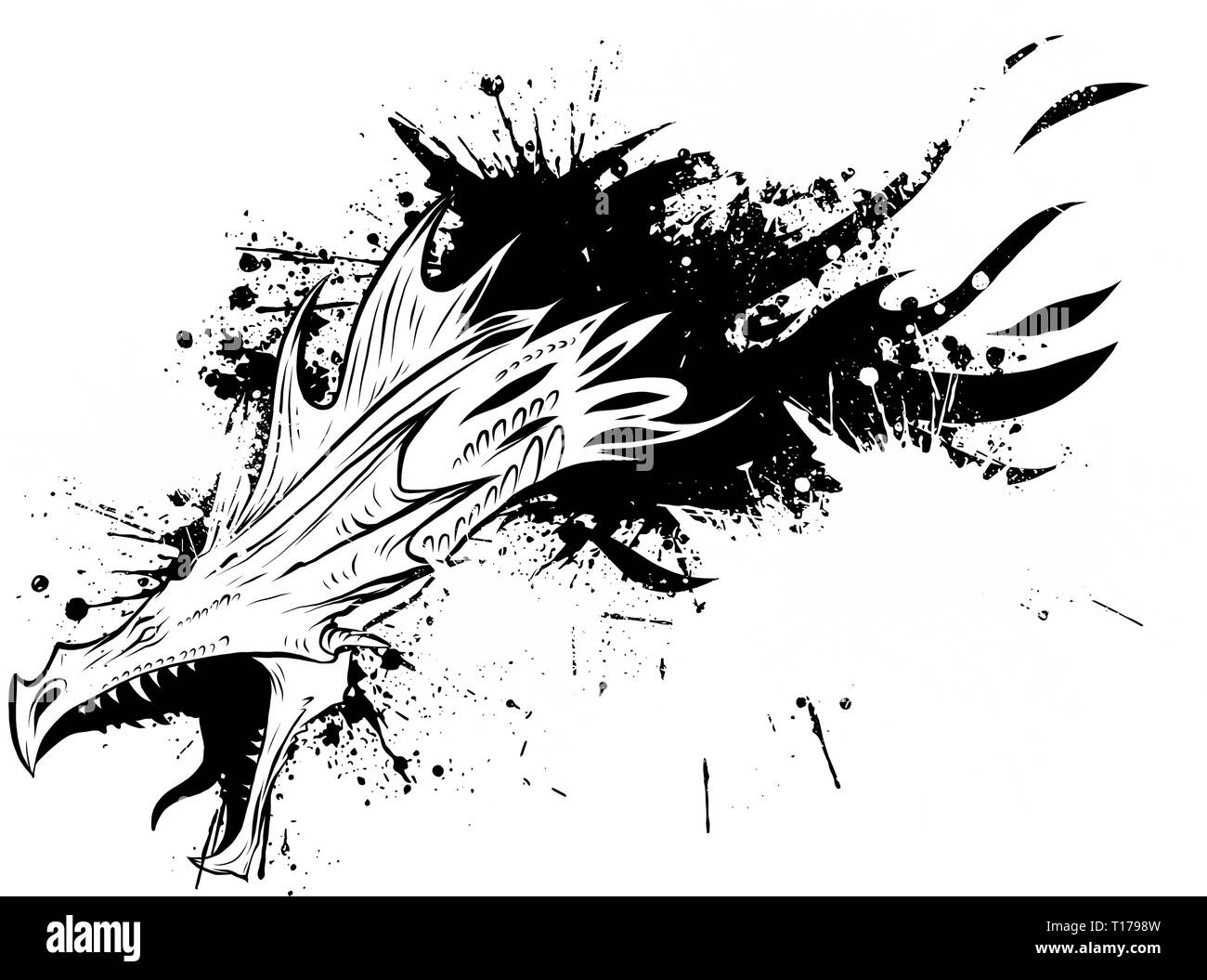 Dessin d'un dragon d'encre illustration vectorielle Illustration de Vecteur