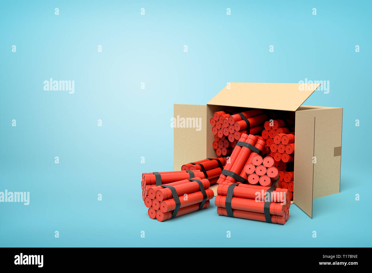 Le rendu 3D de tnt bâtons de dynamite dans un emballage en carton sur fond  bleu Photo Stock - Alamy