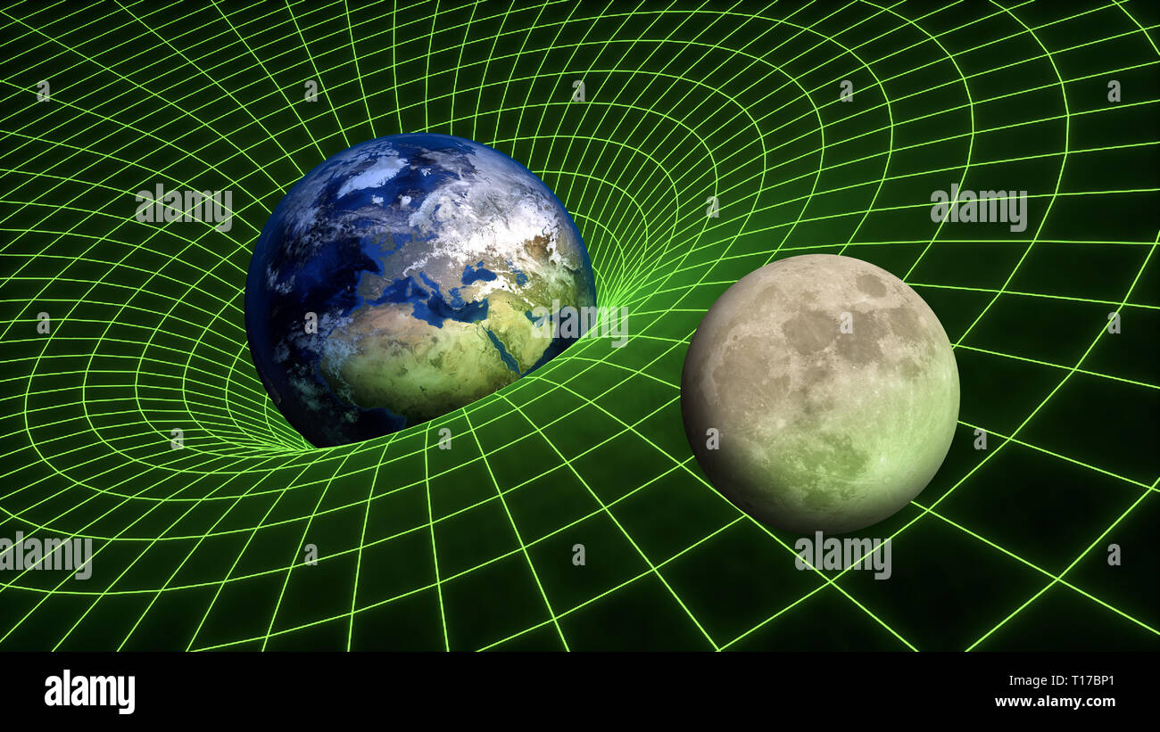 Plier l'espace-temps la relativité du champ de gravité des planètes Lune Terre Banque D'Images