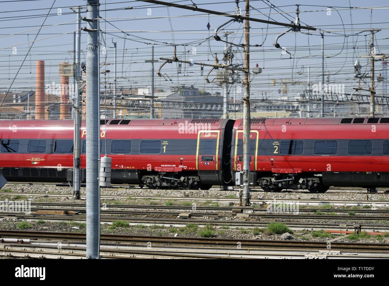 Milan (Italie), gare de triage de la gare centrale de train, l'Italo compagnie privée NTV Banque D'Images