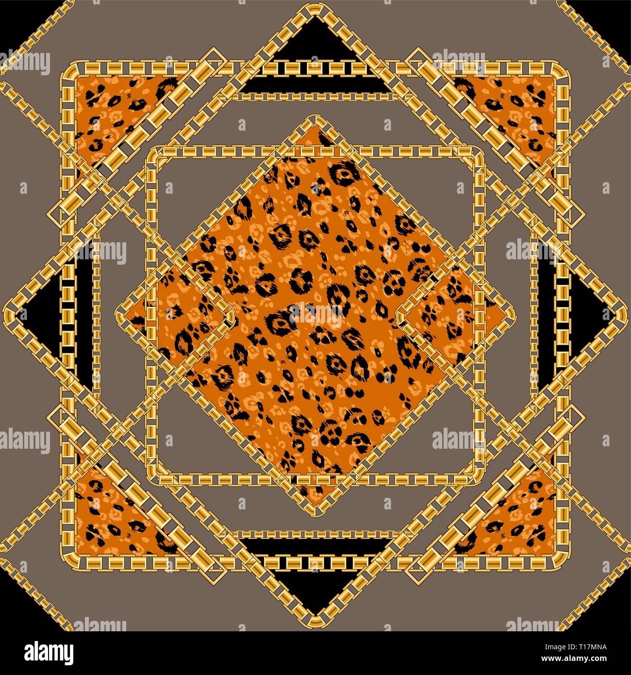 Abctract structure transparente avec chaîne d'or avec la peau d'animaux pour le tissu de fond. Répéter la mode leopard print. Illustration de Vecteur