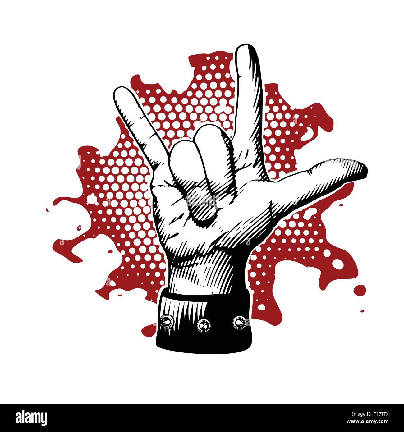 Rock and Roll, metal devil horns geste. Signe de main. Illustration de Vecteur