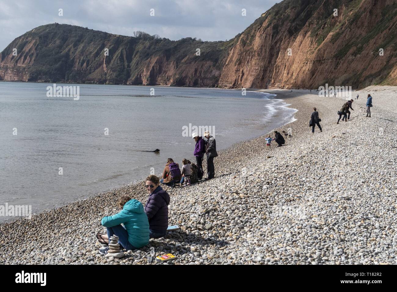 London, UK. 24Th Mar, 2019. Une tache de soleil tentés de personnes sur les plages de Sidmouth. Credit Photo : Alamy/Central Live News Banque D'Images