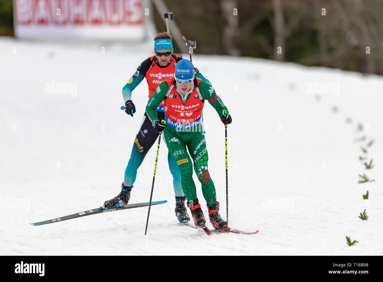 Biathlon Coupe du Monde IBU BMW. 24 mars 2019 Lukas Hofer de l'Italie participe à la MEN 15 km départ groupé compétition pendant la Coupe du monde de Biathlon IBU BMW à Holmenkollen à Oslo, Norvège. crédit : Nigel Waldron/Alamy Live News Banque D'Images