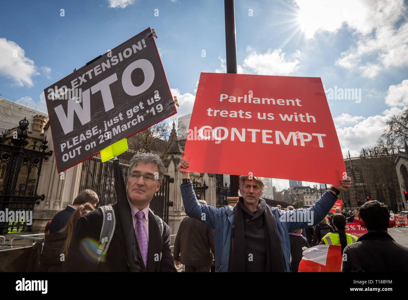 Londres, Royaume-Uni. 19 mars 2019. Pro-Brexit partisans en face des édifices du Parlement de Westminster. Crédit : Guy Josse/Alamy Live News Banque D'Images