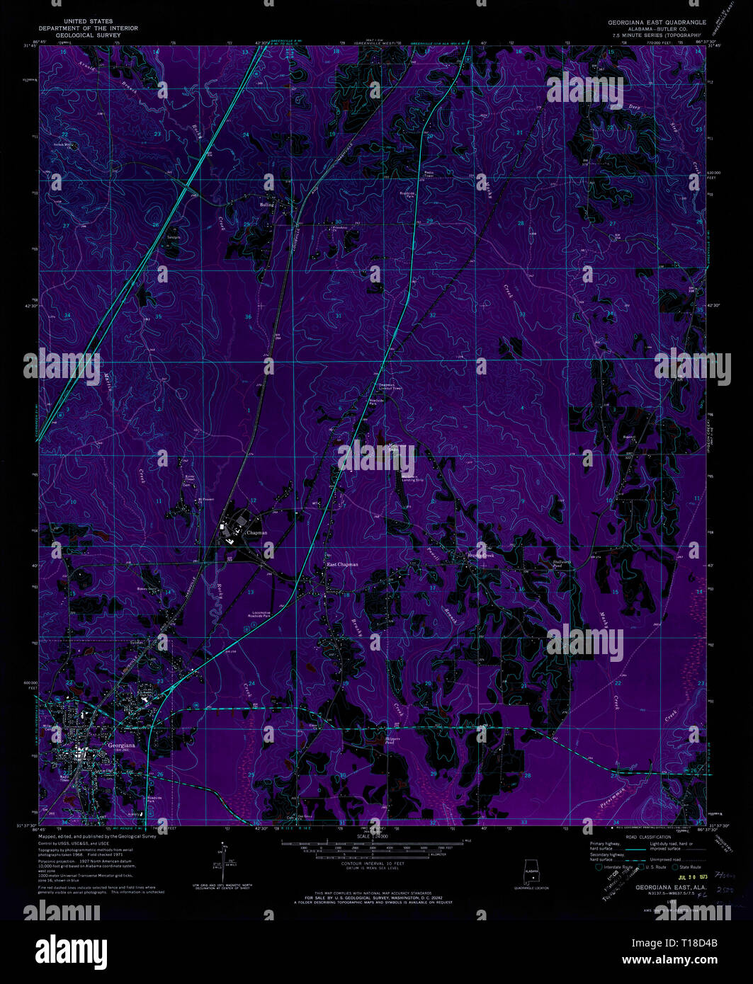 Carte TOPO USGS Alabama AL Georgiana est inversé 303971197124000 Banque D'Images