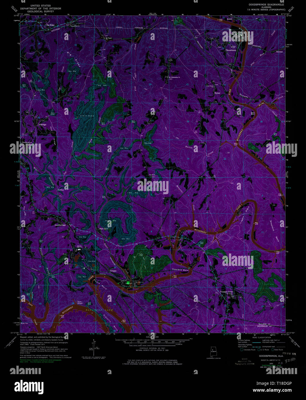 Carte TOPO USGS Alabama AL El Hadjar inversé 303996197124000 Banque D'Images