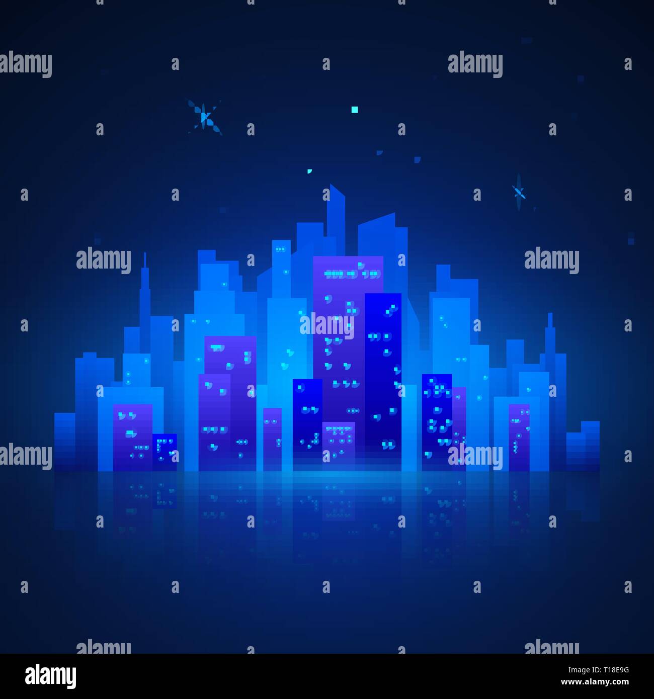 Paysage de ville. Nuit futuriste de la ville. Silhouette ville sur fond bleu. Vector illustration Illustration de Vecteur