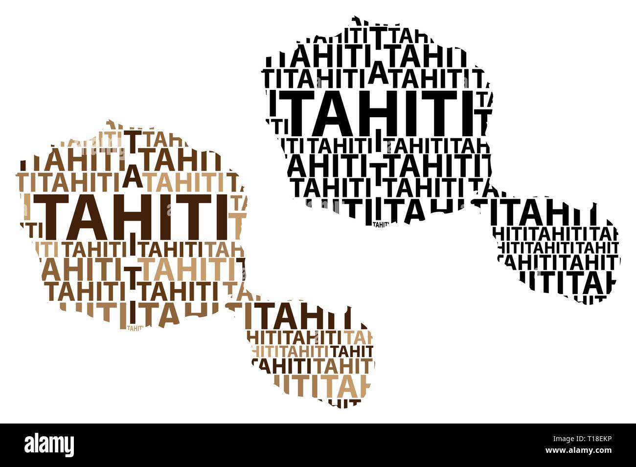 Sketch carte texte lettre de Tahiti, Otaheite - sous la forme du continent, la carte Tahiti - noir et marron vector illustration Illustration de Vecteur