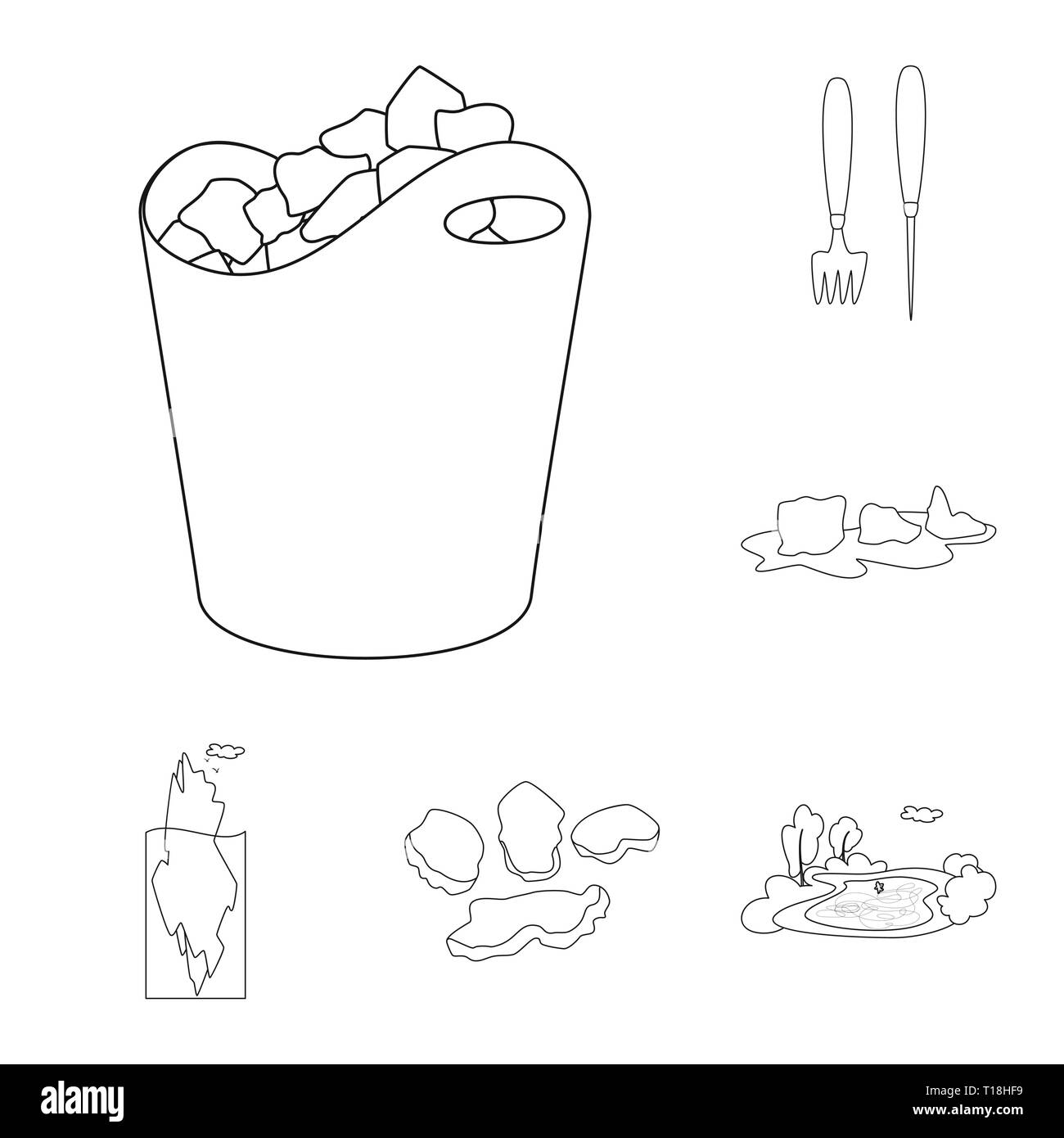 Couteau,benne,cube,éclats iceberg, étang,glace,fourche,instruments,liquide,océan,cristal,,block,glacier,janvier,nature,cuisine,randonnée,bleu,translucide,piece,hiver,polaire,patinoire,climat,splash,nettoyer,humide,carre,pureté,texture,congelés,froid,transparent,gel,set,eau,vector icon,illustration,collection,isolé,design,graphisme,élément signe,ligne,plan,vecteurs vecteur , Illustration de Vecteur