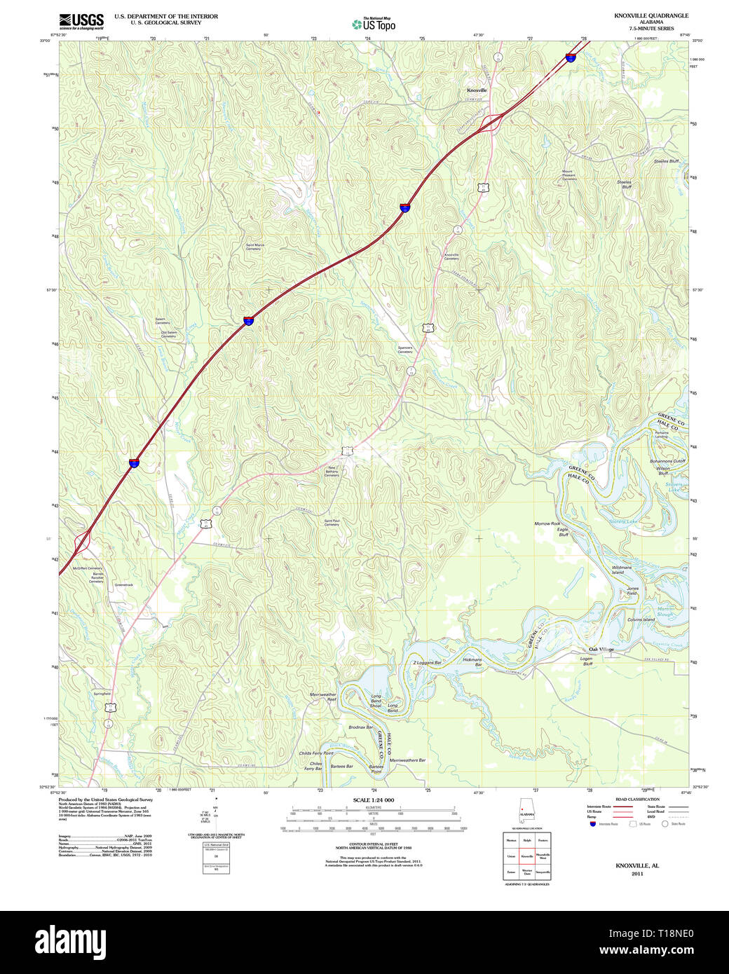 Carte TOPO USGS Alabama AL Knoxville 20110921 TM Banque D'Images