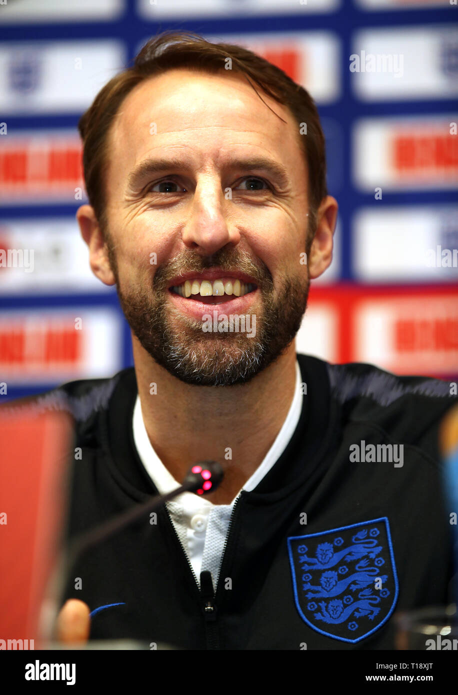 Gestionnaire de l'Angleterre Gareth Southgate au cours de la conférence de presse à l'Association de football du Monténégro, Podgorica. Banque D'Images