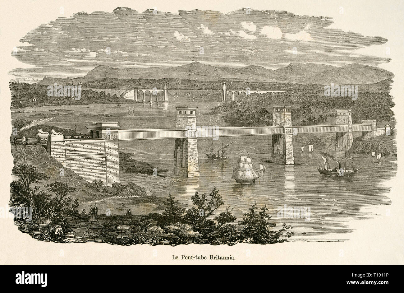 Europa, Lettonie, Pays de Galles, Hamburg, die Britannia Rohrbrücke, Originaltext : Le Pont-tube Britannia , Stich aus : ' Quelques Merveilles Banque D'Images