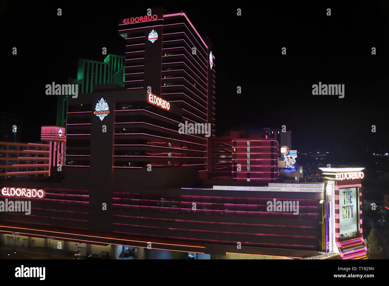 Reno, NV / USA - 5 octobre, 2018 El Dorado Hotel Resort & Casino de nuit Banque D'Images