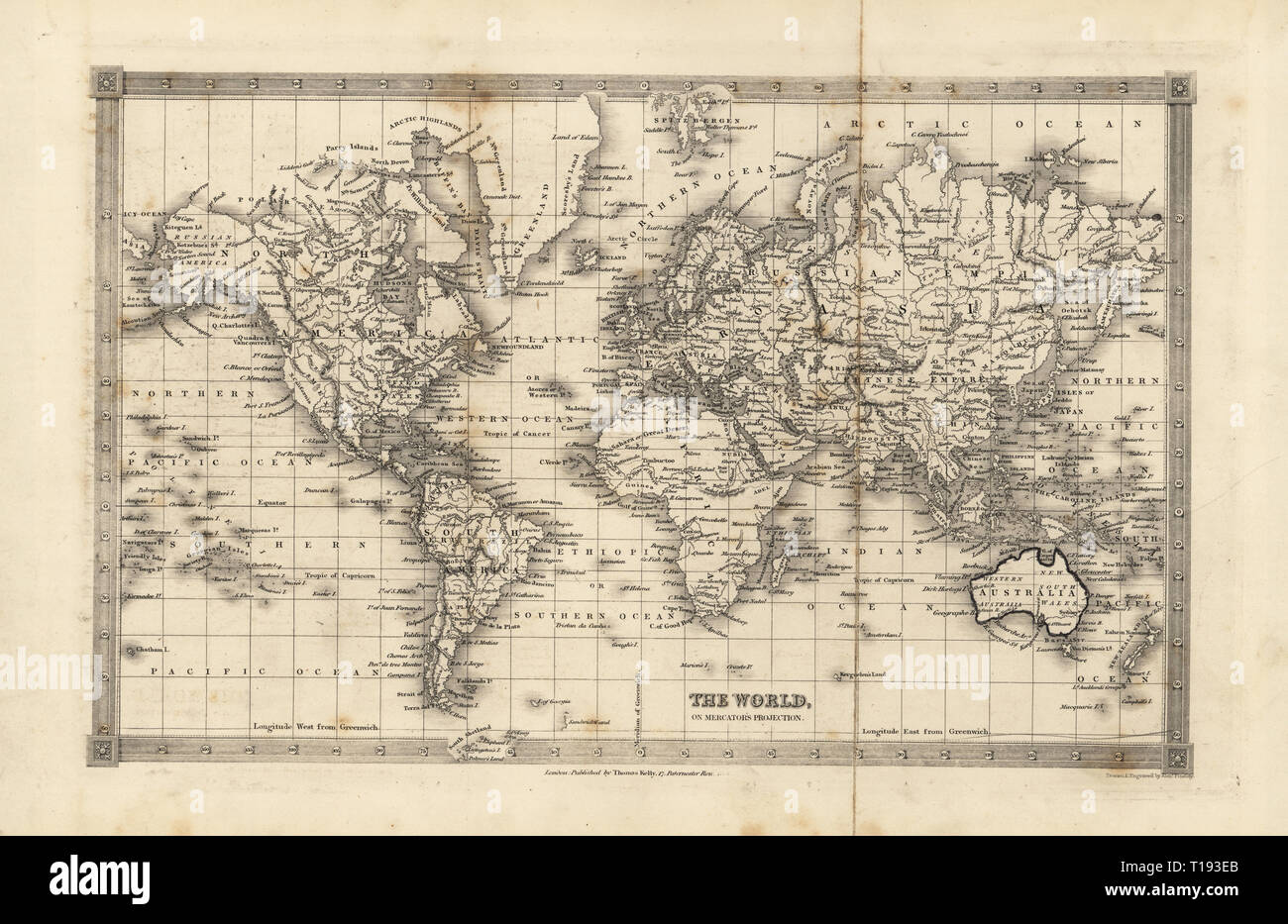 Carte du monde, 1829. Dessiné et gravé sur cuivre par Alex Findlay de William Smellie's translation du comte Georges Buffon's Histoire de la Terre et Nature, Thomas Kelly, Londres, 1829. Banque D'Images