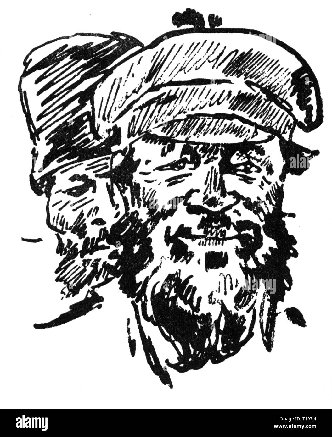 Les gens, l'appartenance ethnique, les hommes, la Russie, deux Russes, dessin par Heinrich Vogeler, livre 'Voyage à travers la Russie. La naissance de l'homme nouveau', 1925, Additional-Rights Clearance-Info-Not-Available- Banque D'Images