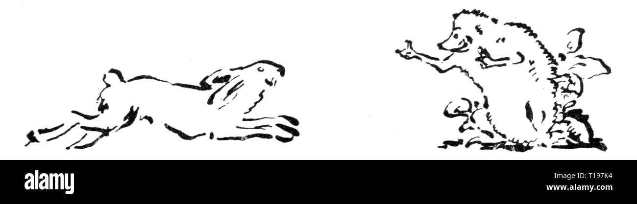 La littérature, conte de fées, le lièvre et le hérisson, après William Schroeder, Frères Grimm, 'Kinder- und -Hausmaerchen', dessin par Heinrich Vogeler, édition de 1907, Additional-Rights Clearance-Info-Not-Available- Banque D'Images