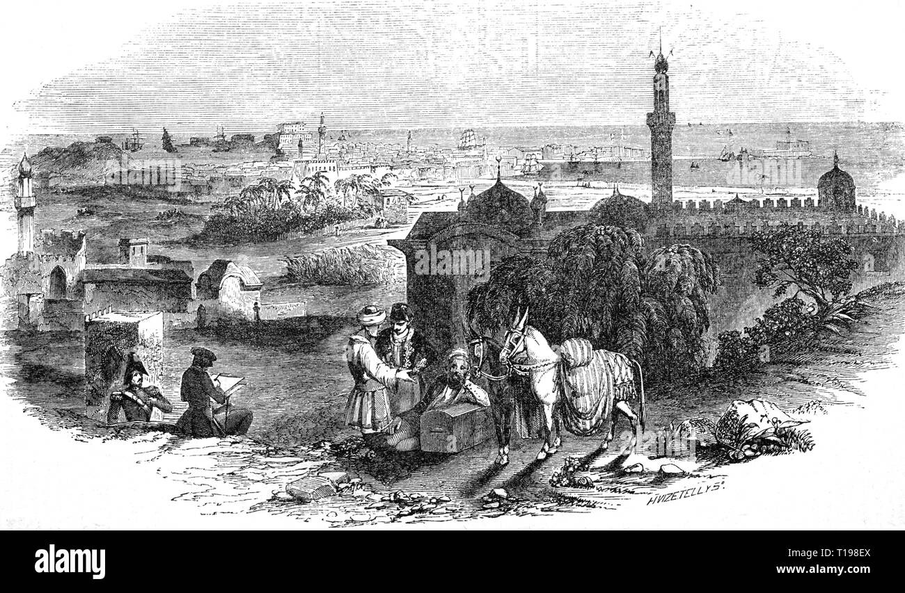 Géographie / historique de voyage, l'Egypte, les villes et les collectivités, Alexandrie, vue, gravure sur bois, 'Illustrierte Chronik', 1847, Additional-Rights Clearance-Info-Not-Available- Banque D'Images