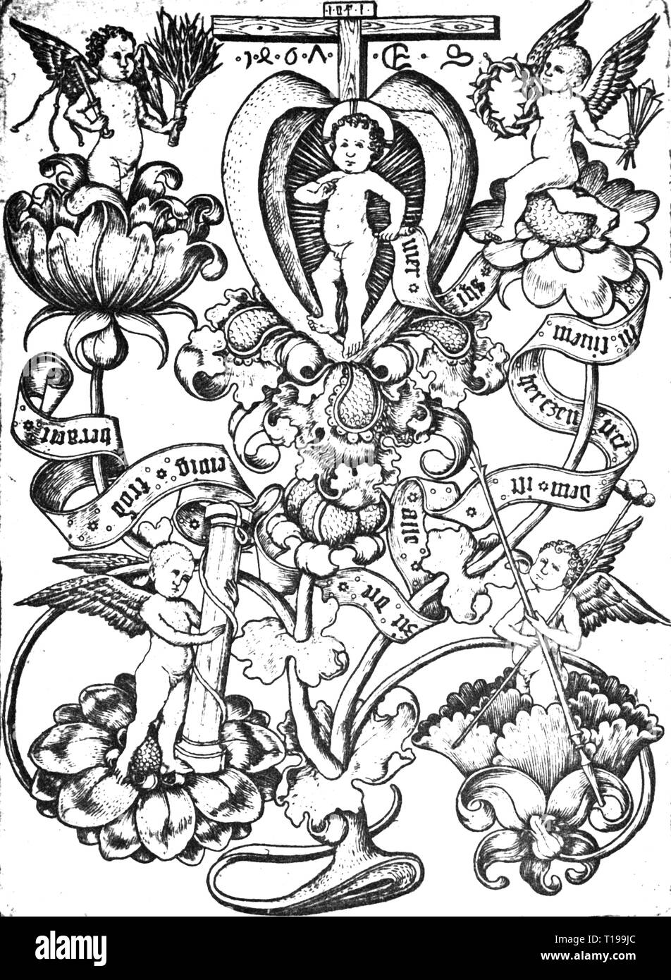 La religion, le christianisme, Jésus Christ, passion, 'l'Enfant Jésus dans l'âme', gravure sur cuivre par Maître E.S. (Vers 1420 - vers 1468), 1461, l'artiste n'a pas d'auteur pour être effacé Banque D'Images