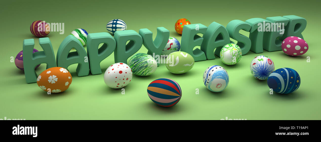 Joyeuses pâques texte sur fond vert Banque D'Images