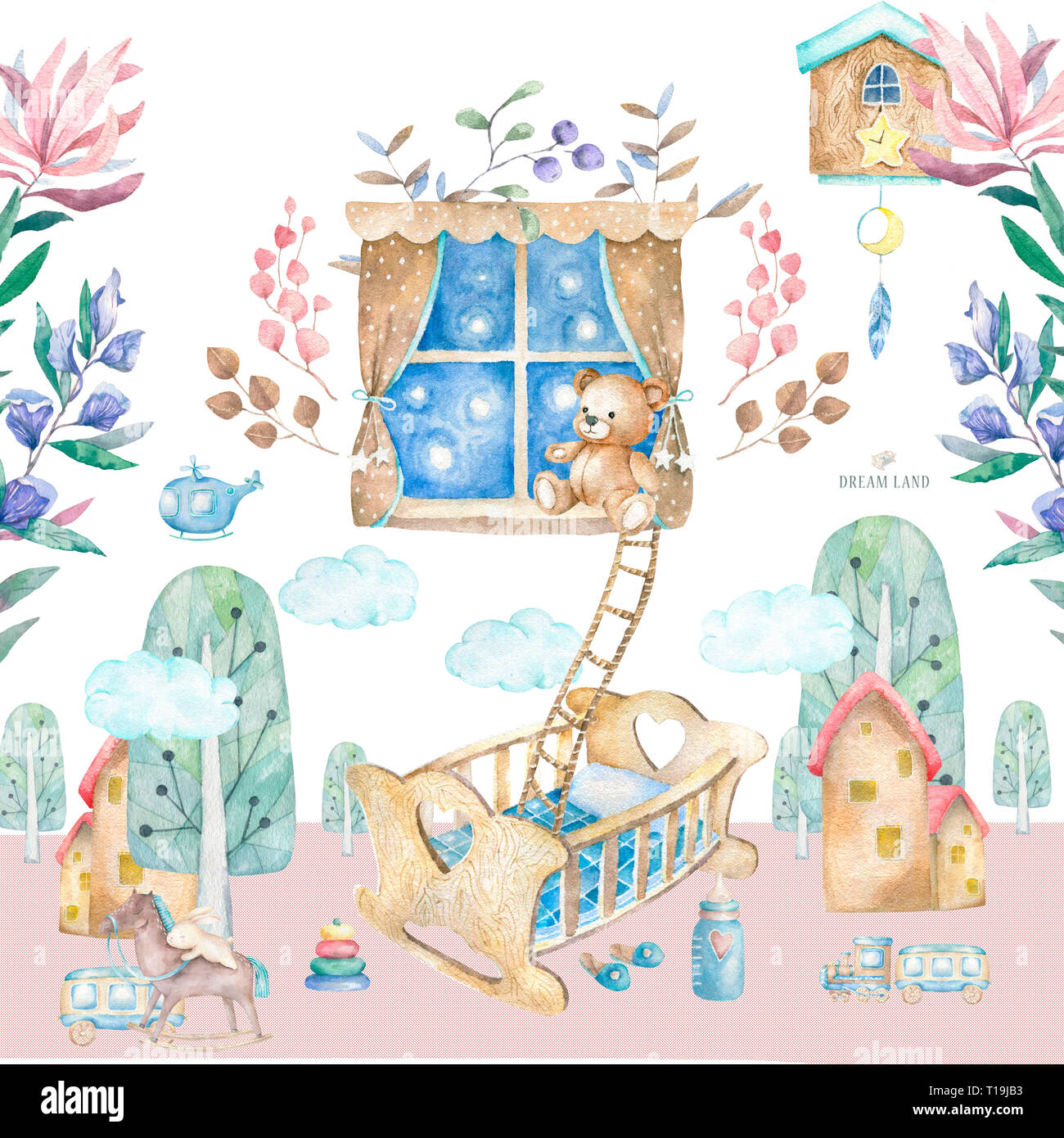 Chambre De Bebe De L Interieur Chambre De Bebe Avec Une Fenetre Etagere Jouets Lit Bebe Table De Chevet Fauteuil Table Chaise Et Tapis Chambre Enfants Photo Stock Alamy