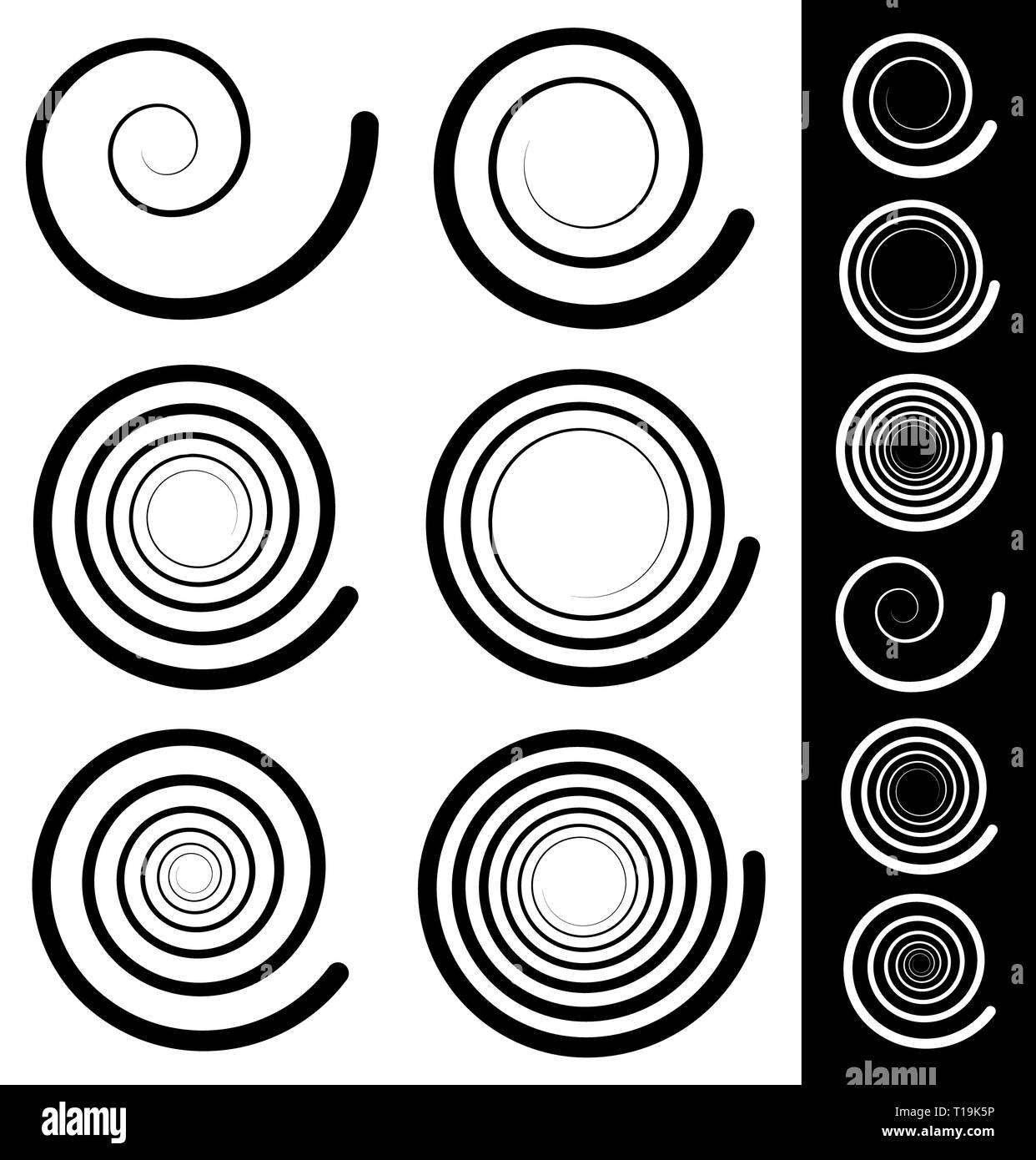 Vecteur Eps 10 illustration d'éléments en spirale. Ensemble de 6 différents swoosh tourbillon, Banque D'Images