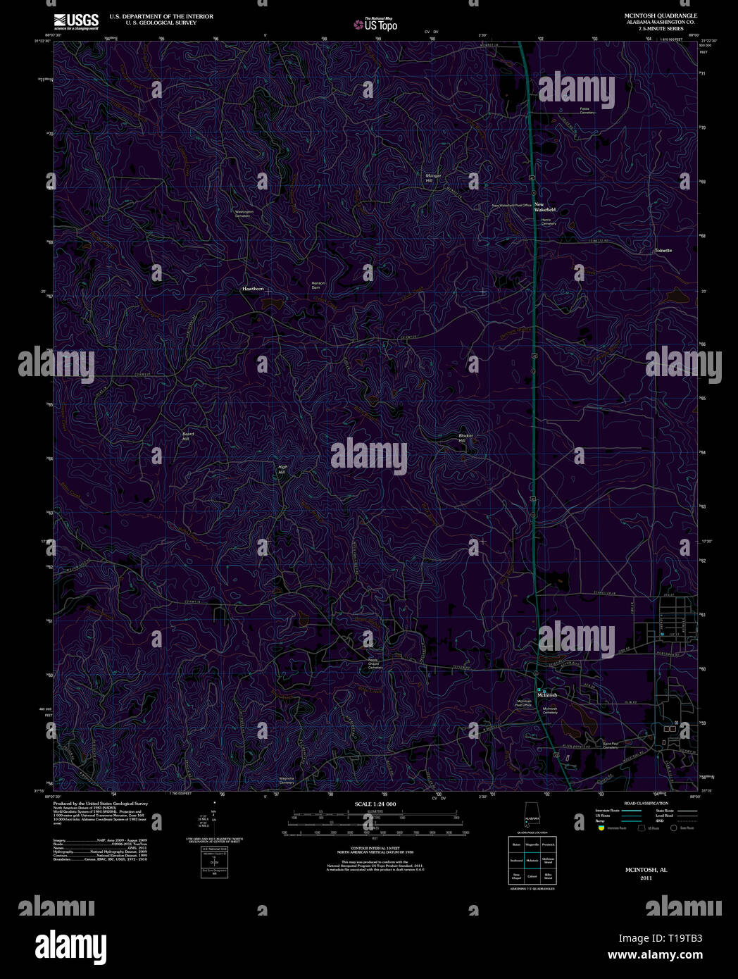Carte TOPO USGS Alabama AL McIntosh 20110923 inversé TM Banque D'Images