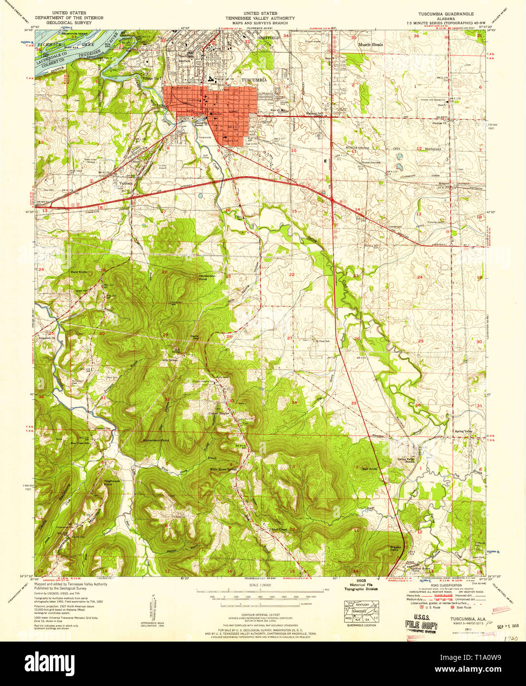 Carte TOPO USGS Alabama Tuscumbia AL 305254195224000 Banque D'Images