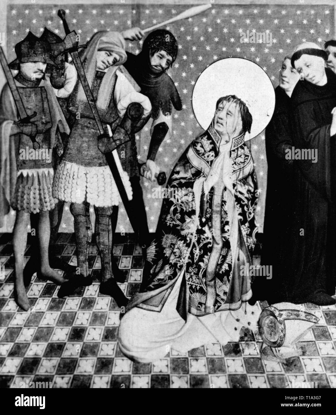 La religion, le christianisme, saint, Thomas Becket, 'Le Martyre de saint Thomas de Canterbury', peinture, par Maître Francke (circa 1383 - circa 1436), 1426, galerie d'art, Hambourg, n'a pas d'auteur de l'artiste pour être effacé Banque D'Images