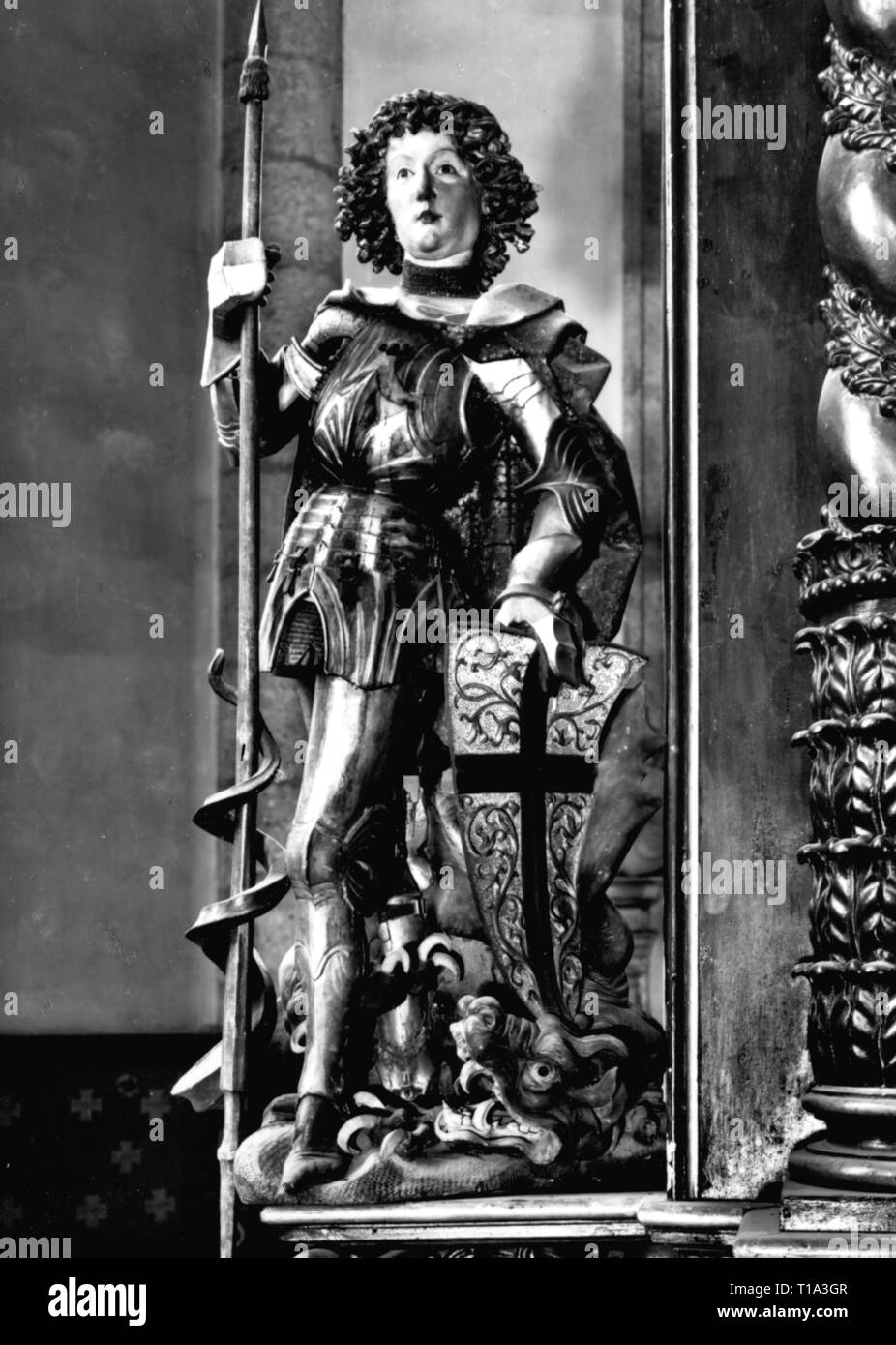 La religion, le christianisme, saint, Saint George, sculpture, par Niclas Gerhaert van Leyden (circa 1430 - 1473), 1462, bois, peint, l'église Saint Georges, Additional-Rights Clearance-Info-Noerdlingen,-Not-Available Banque D'Images