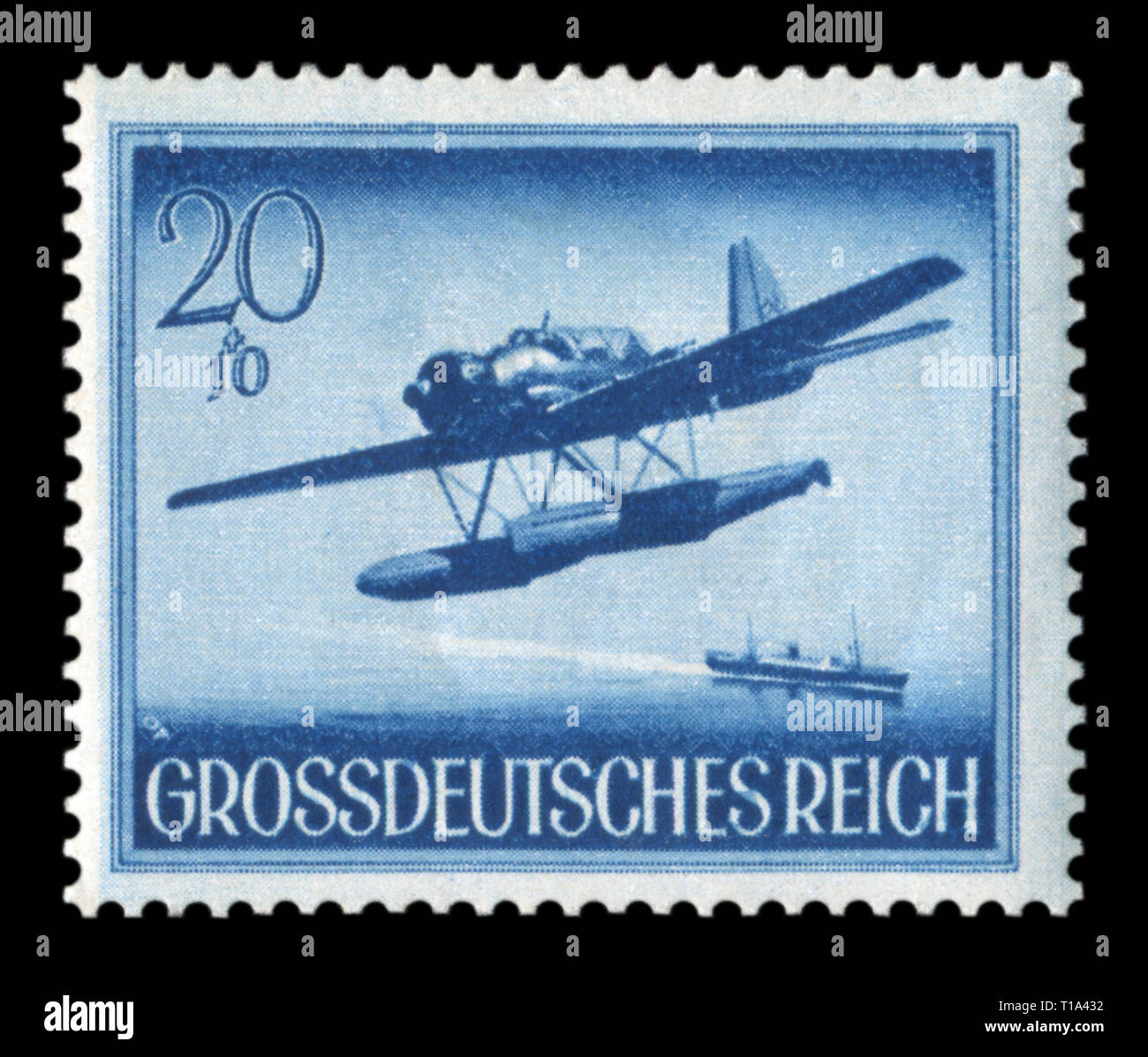 Historique allemand stamp : monomoteur militaire de reconnaissance d'hydravion Arado Ar 196. Journée de commémoration des soldats tombés, numéro 1944, LE DR Banque D'Images