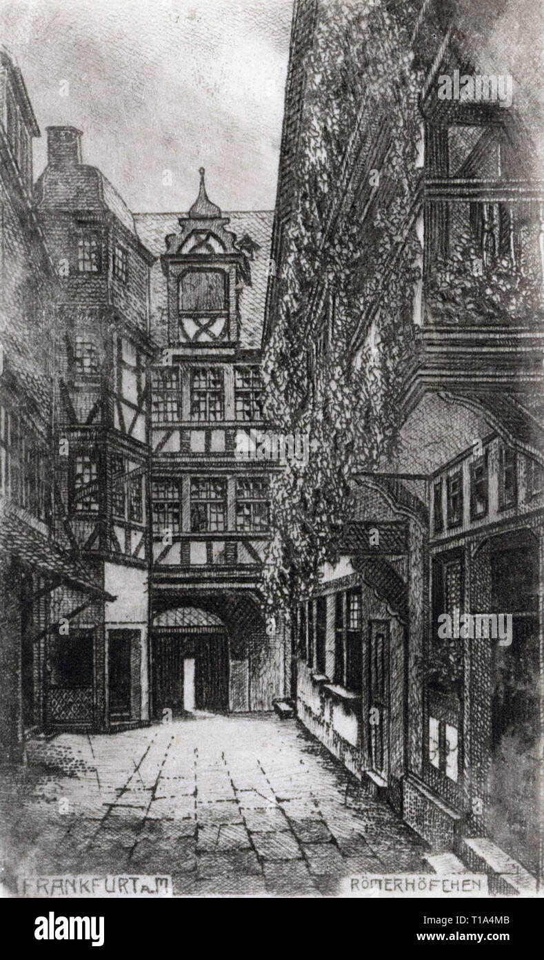 Géographie / historique de voyage, en Allemagne, les villes et les collectivités, Francfort sur le Main, Roemerberg (Roman) La Montagne, Roemerhoefchen Wannebach dans la chambre, eau-forte, 1920, Additional-Rights Clearance-Info-Not-Available- Banque D'Images