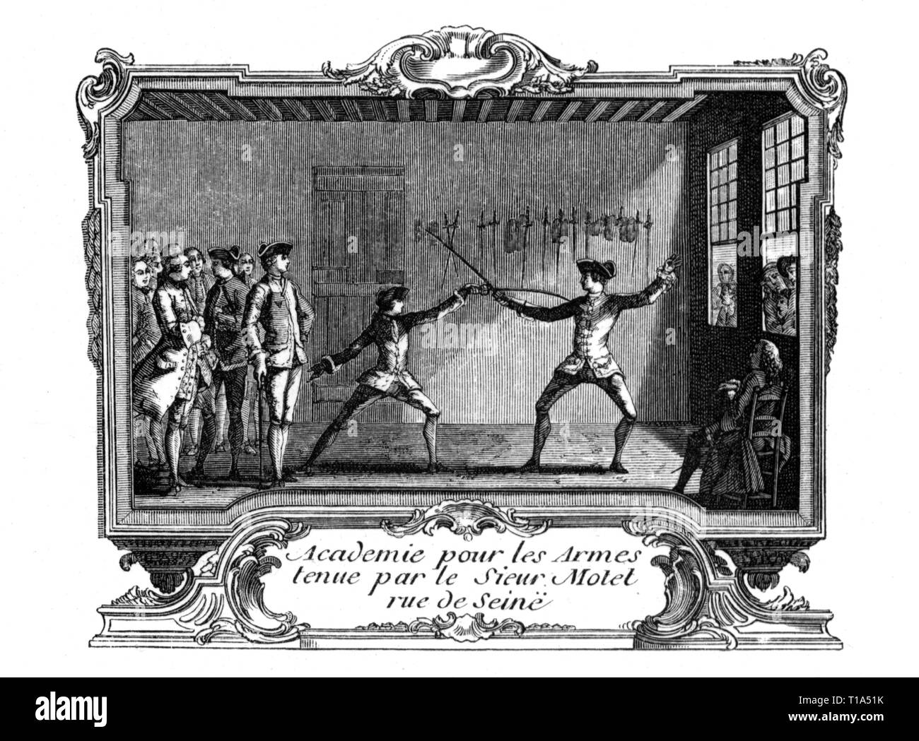 Le sport, l'escrime, les tireurs au cours d'exercices, Paris, gravure sur cuivre, France, 18e siècle, l'artiste n'a pas d'auteur pour être effacé Banque D'Images