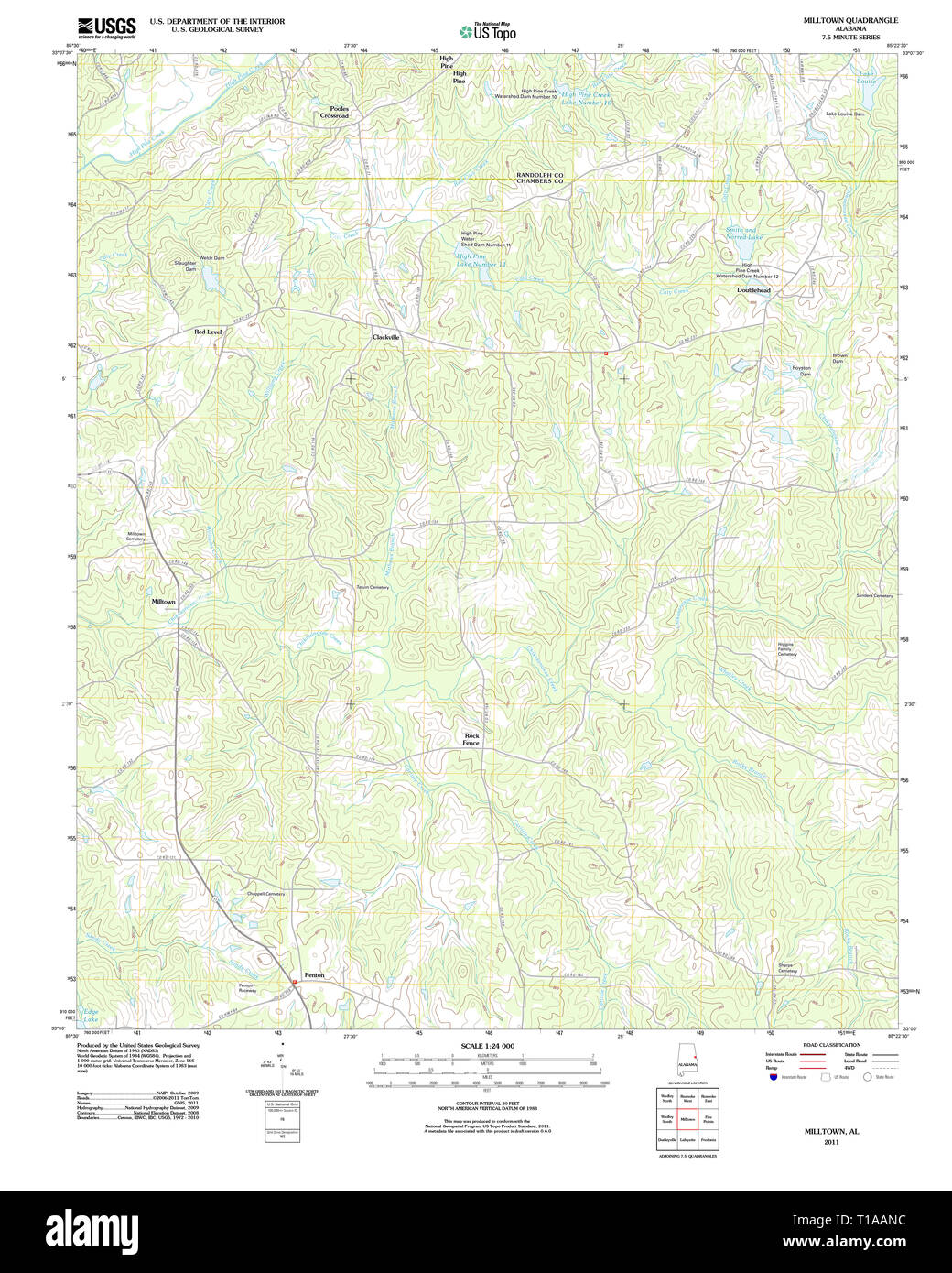 Carte TOPO USGS Alabama AL Milltown 20110923 TM Banque D'Images