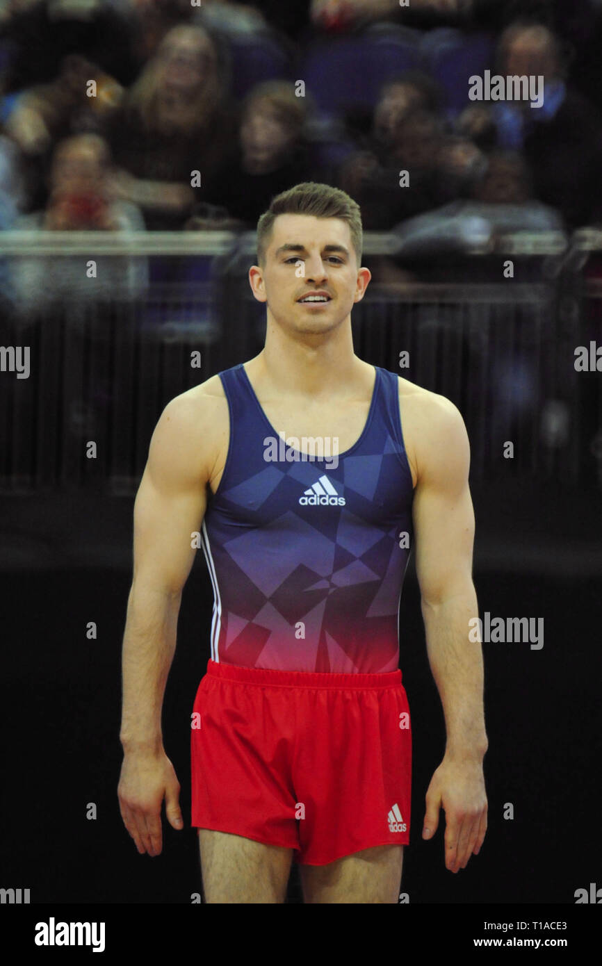 Max Whitlock (GBR, double l'or olympique et triple médaillé de bronze olympique) à la compétition de gymnastique de superstars à l'O2 Arena, London, UK. Superstars de la gymnastique en vedette certains des meilleurs gymnastes sur deux sessions à l'O2 de Londres, Royaume-Uni. Banque D'Images