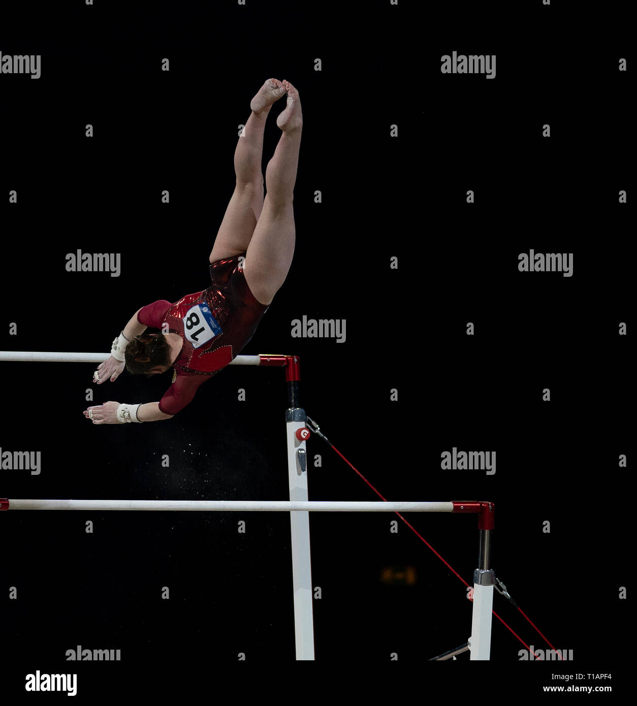 L'aliya Mustafina (Russie) vu en action lors de la Coupe du Monde de Gymnastique 2019 à Birmingham dans l'Arène de Genting. Banque D'Images