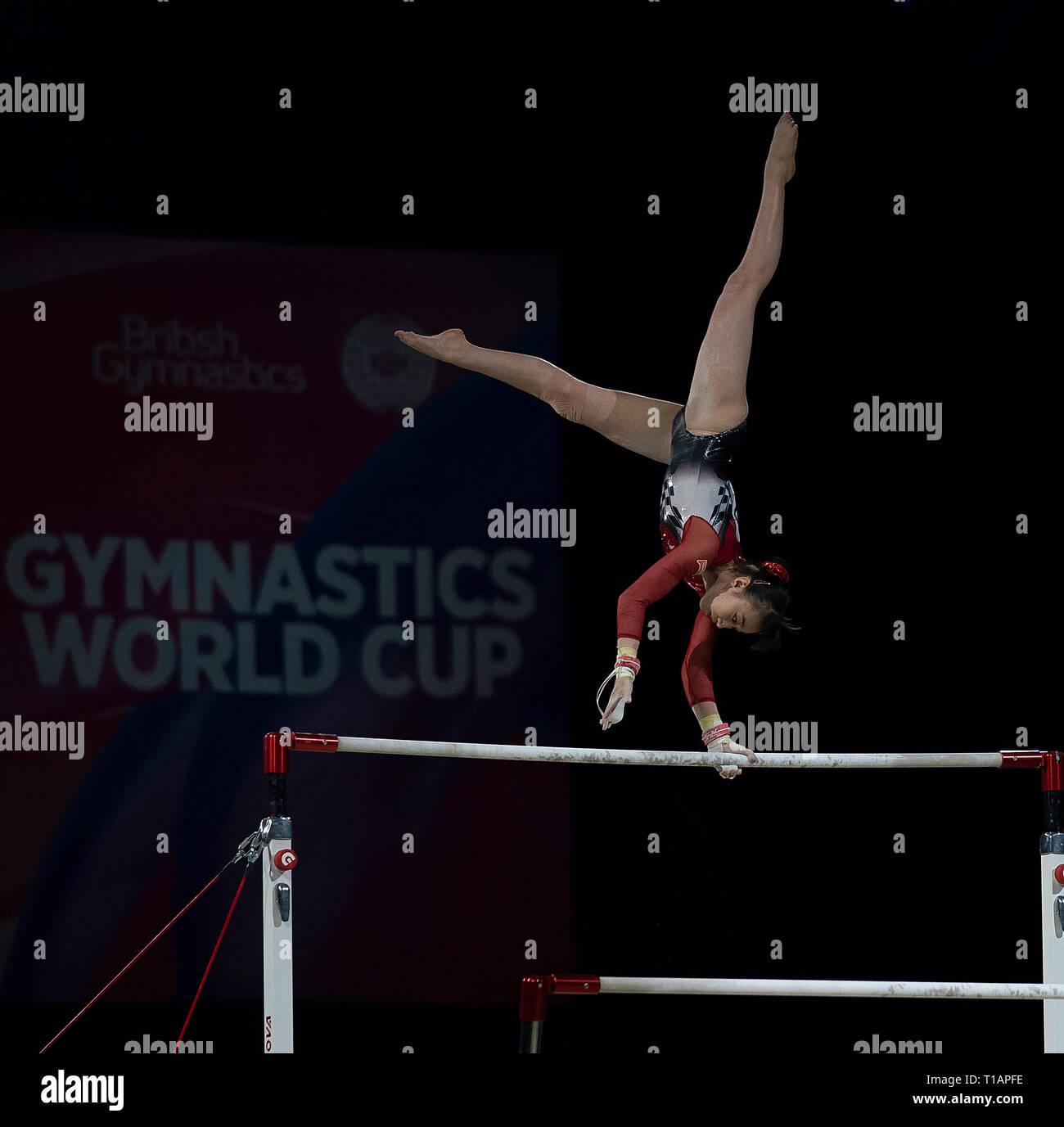 Nagi Kajita (Japon) vu en action lors de la Coupe du Monde de Gymnastique 2019 à Birmingham dans l'Arène de Genting. Banque D'Images