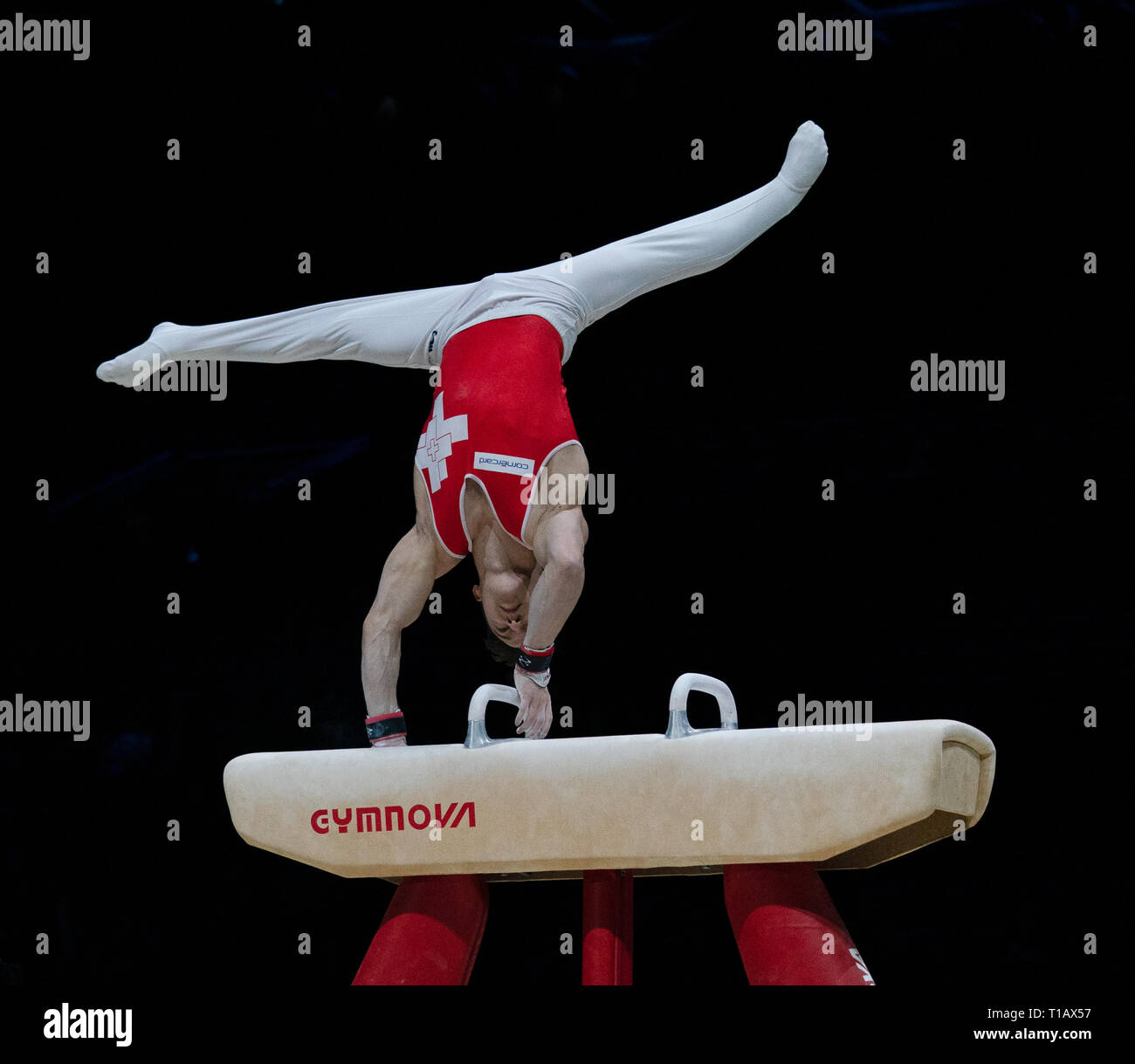 Christian Baumann (Suisse) en action lors de la Coupe du Monde de Gymnastique 2019 à Birmingham Arena de Genting. Banque D'Images
