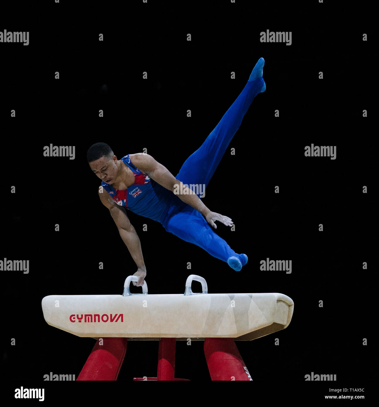 Joe Fraser (GO) en action lors de la Coupe du Monde de Gymnastique 2019 à Birmingham Arena de Genting. Banque D'Images