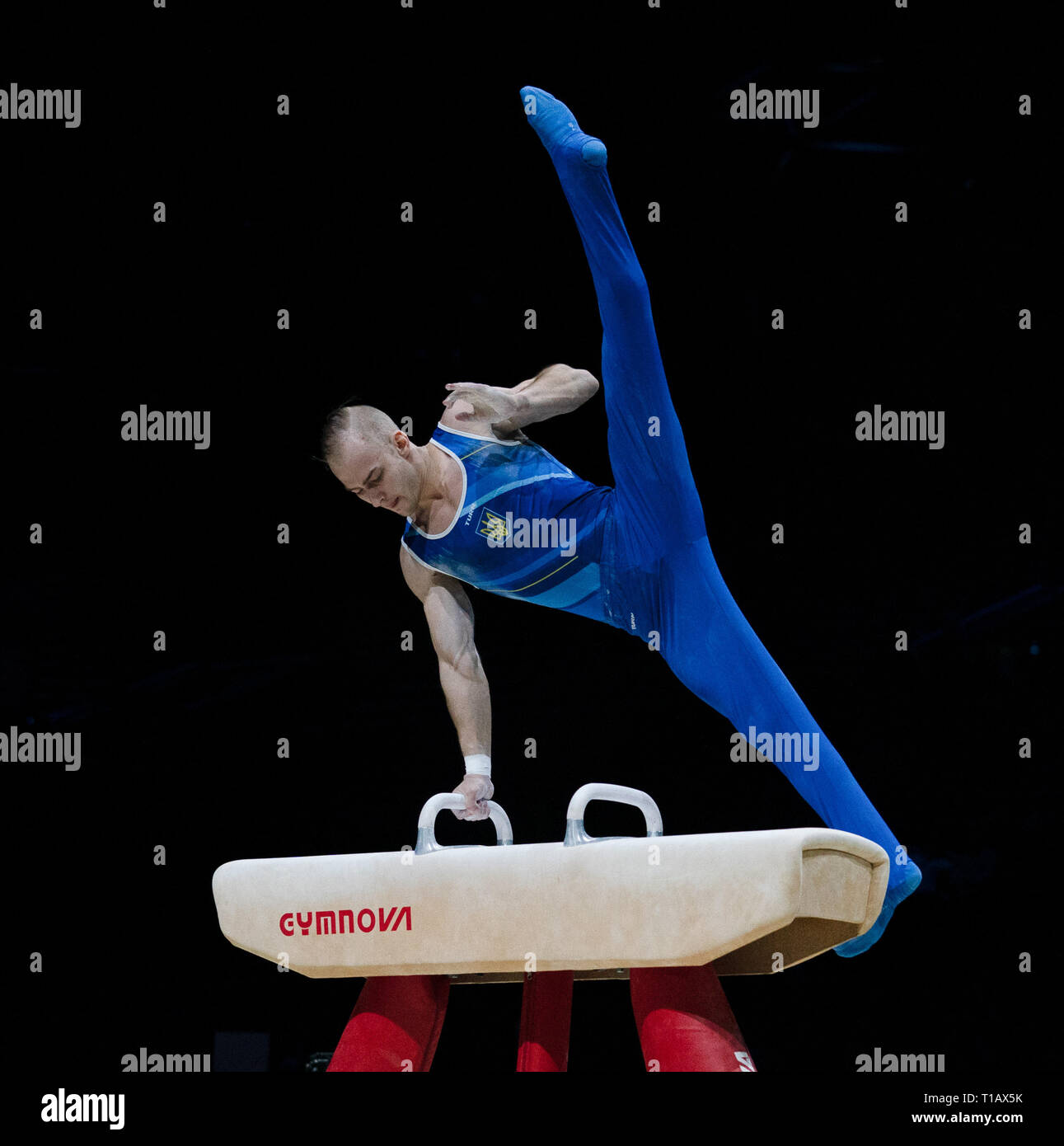 Petro Pakhniuk (Ukraine) en action lors de la Coupe du Monde de Gymnastique 2019 à Birmingham Arena de Genting. Banque D'Images